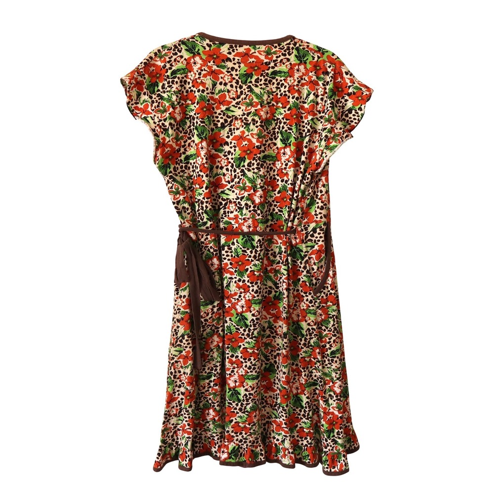 Vanora 3XL Wrap Dress Y2K Women Brown Floral Leopard Print Ruffle Sleeve V Neck - Picture 3 of 15